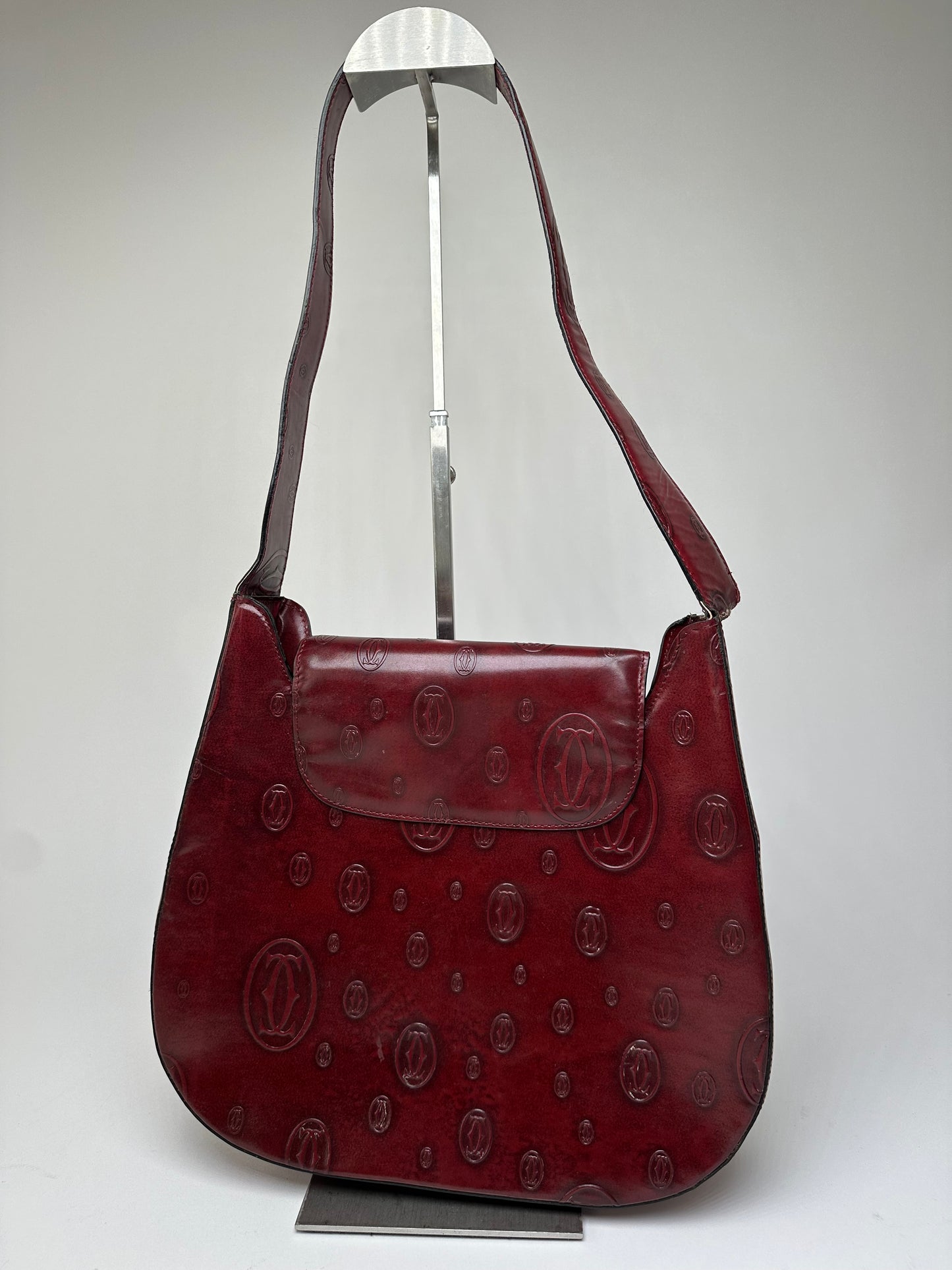 Vintage Cartier Must de Cartier Leather Shoulder Bag Burgundy Gold