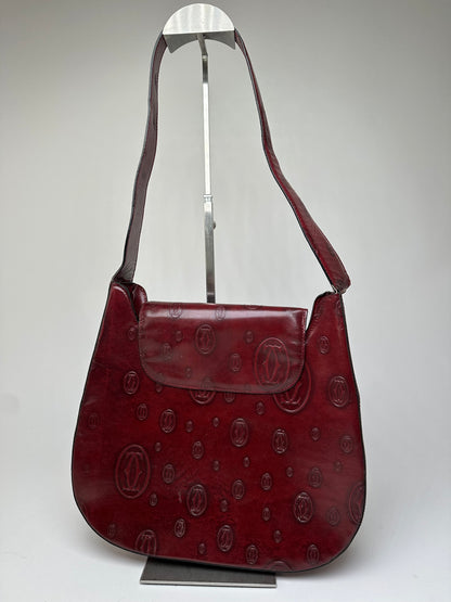 Vintage Cartier Must de Cartier Leather Shoulder Bag Burgundy Gold