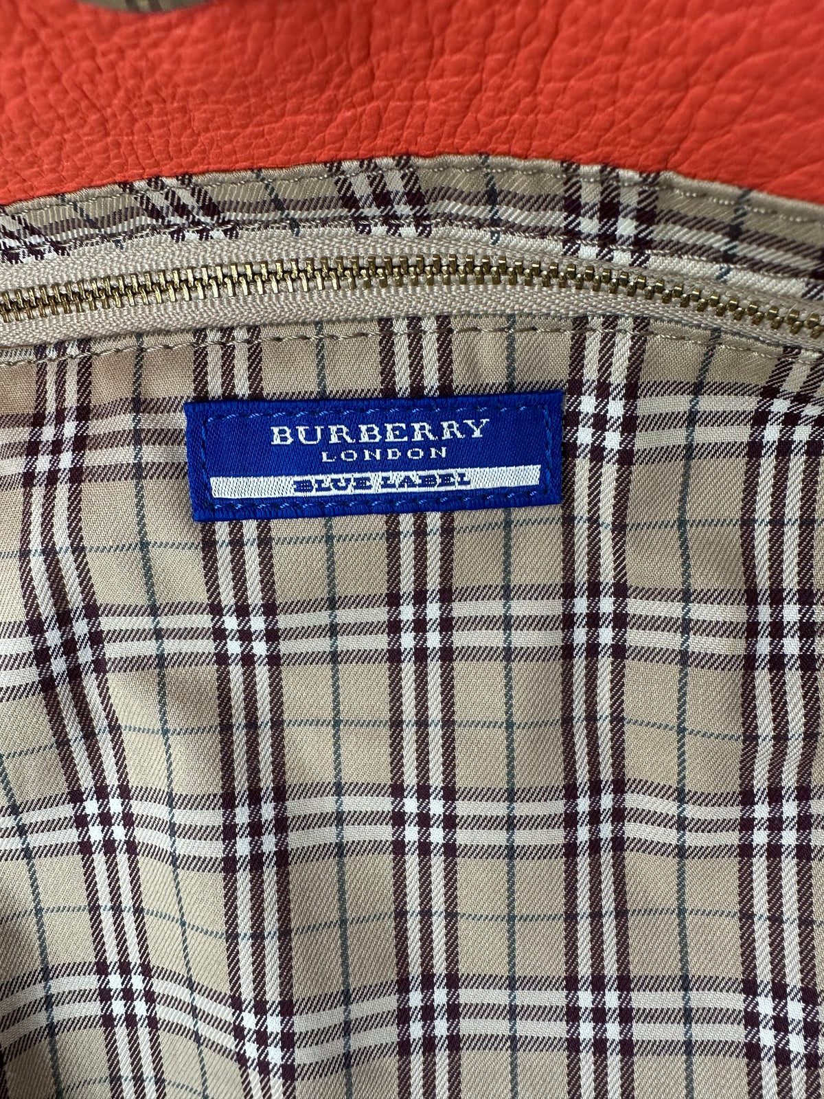 Vintage Burberry Nova Check Lined Leather Tote c. 2008–2012 Coral Orange