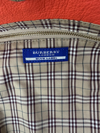 Vintage Burberry Nova Check Lined Leather Tote c. 2008–2012 Coral Orange