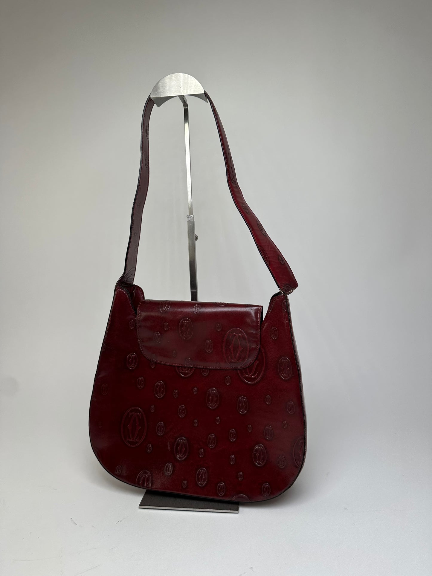 Vintage Cartier Must de Cartier Leather Shoulder Bag Burgundy Gold