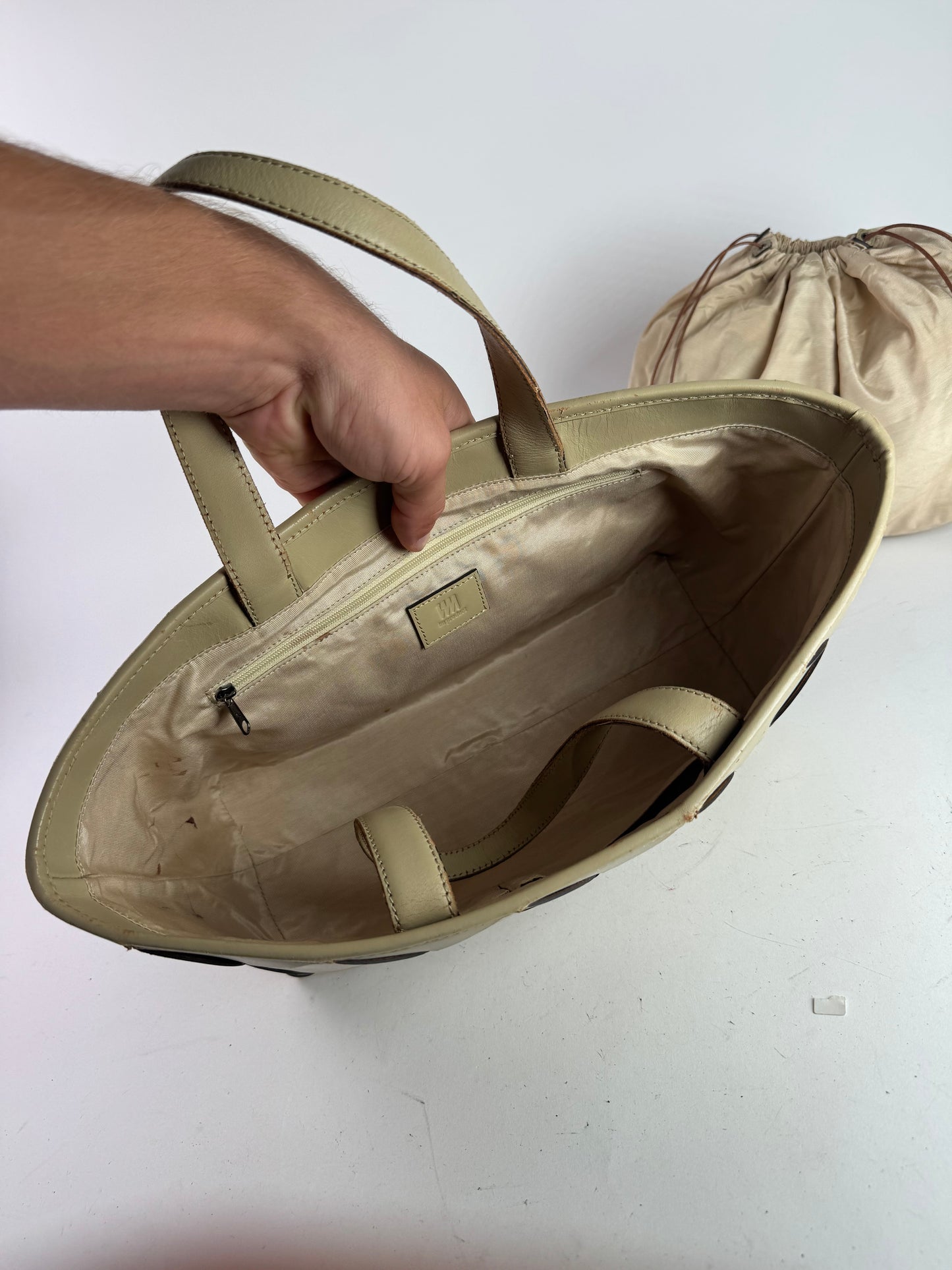 Vintage Issey Miyake Leather Bag beige