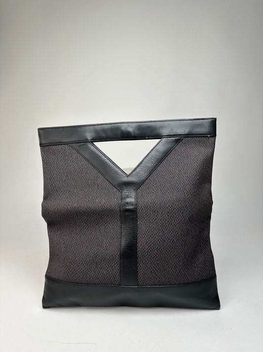 Vintage Yves Saint Laurent Leather Canvas Tote Bag Black Brown