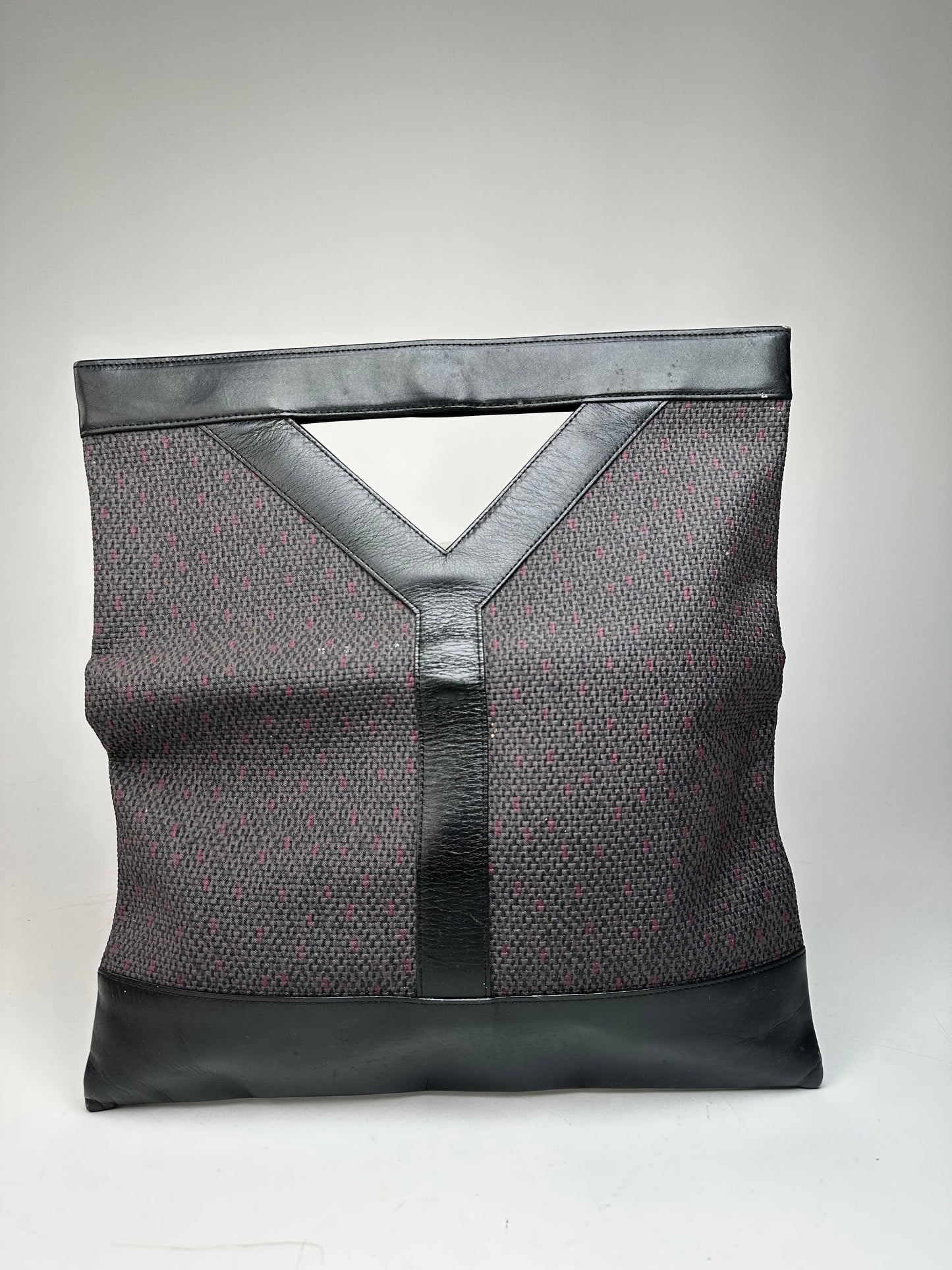 Vintage Yves Saint Laurent Leather Canvas Tote Bag Black Brown