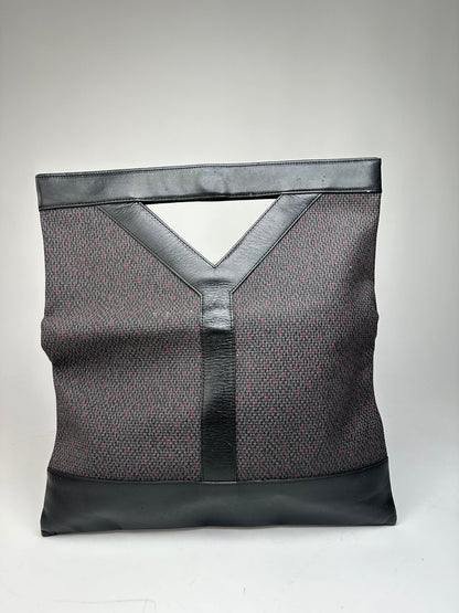 Vintage Yves Saint Laurent Leather Canvas Tote Bag Black Brown