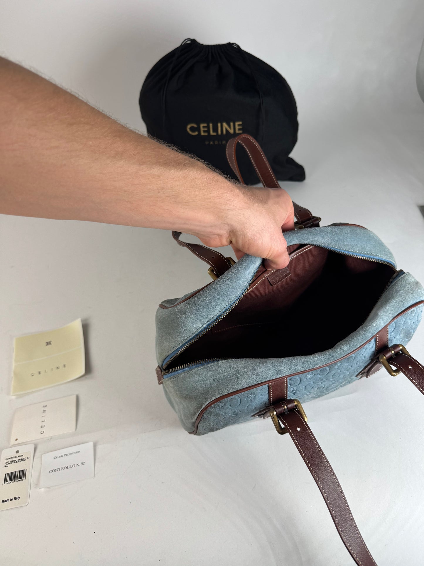 Vintage Celine Suede C , Macadam Monogram Bowling Bag light-blue brown