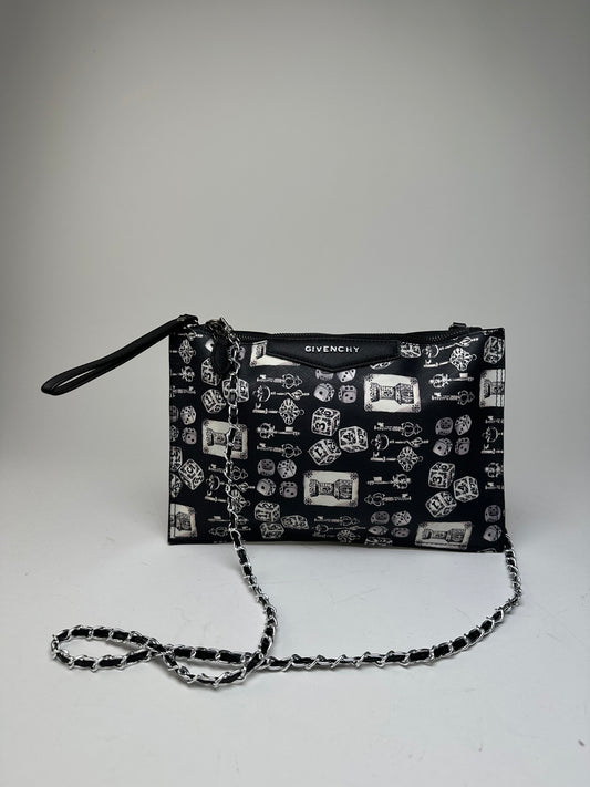 Vintage Givenchy Coated Canvas Clutch Bag Black White