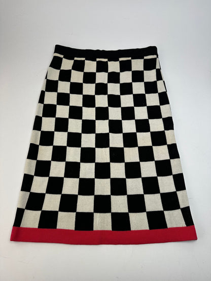 Vintage Celine Paris Chess Emblossed Skirt Black White 40/L