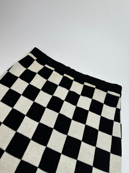Vintage Celine Paris Chess Emblossed Skirt Black White 40/L