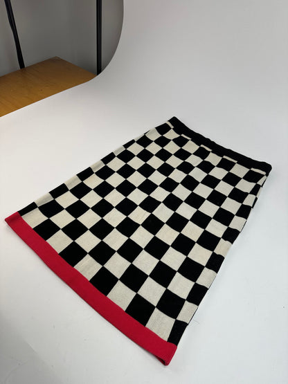 Vintage Celine Paris Chess Emblossed Skirt Black White 40/L