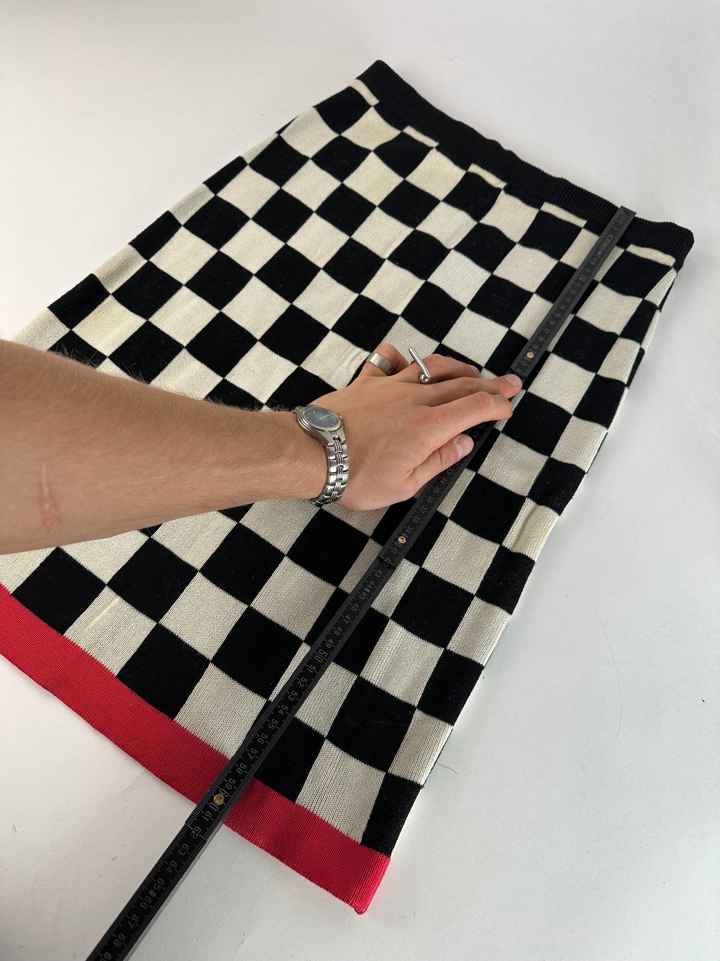 Vintage Celine Paris Chess Emblossed Skirt Black White 40/L