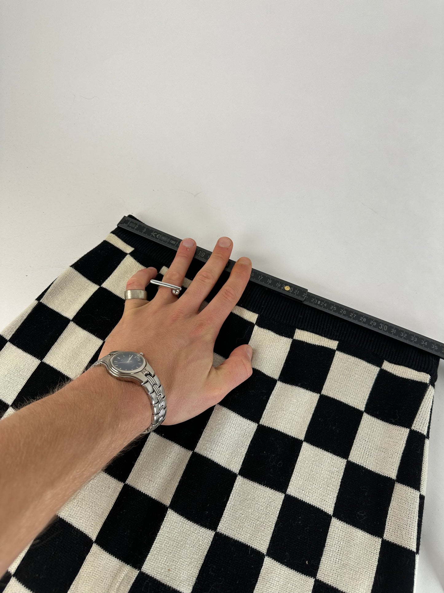 Vintage Celine Paris Chess Emblossed Skirt Black White 40/L