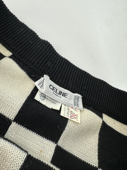 Vintage Celine Paris Chess Emblossed Skirt Black White 40/L