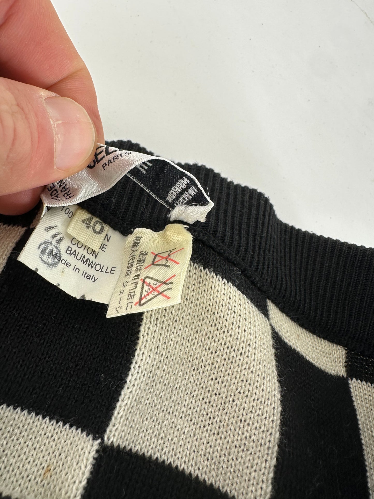 Vintage Celine Paris Chess Emblossed Skirt Black White 40/L