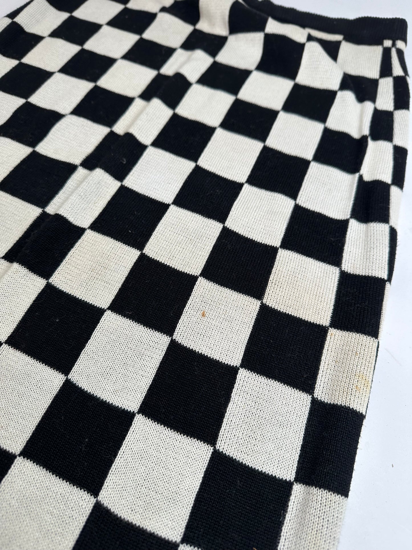 Vintage Celine Paris Chess Emblossed Skirt Black White 40/L