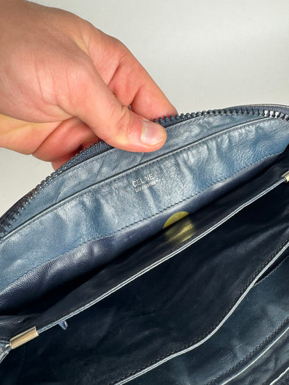 Vintage Celine Triomphe Monogram Leather Shoulder Bag navy Grey