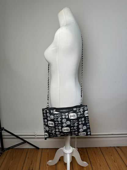 Vintage Givenchy Coated Canvas Clutch Bag Black White