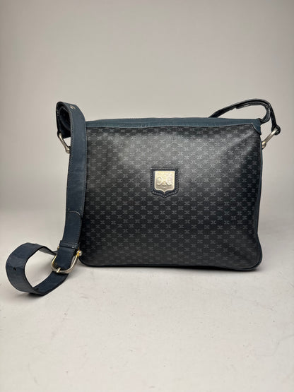 Vintage Celine Triomphe Monogram Leather Shoulder Bag navy Grey