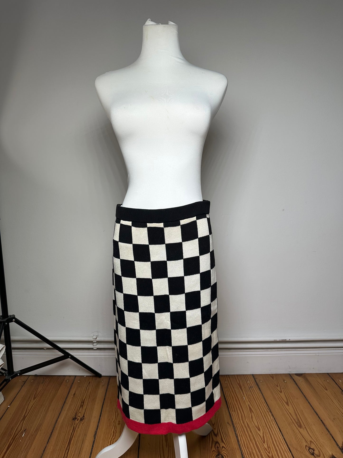 Vintage Celine Paris Chess Emblossed Skirt Black White 40/L