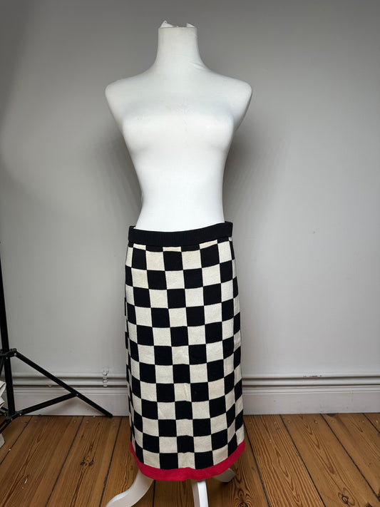 Vintage Celine Paris Chess Emblossed Skirt Black White 40/L