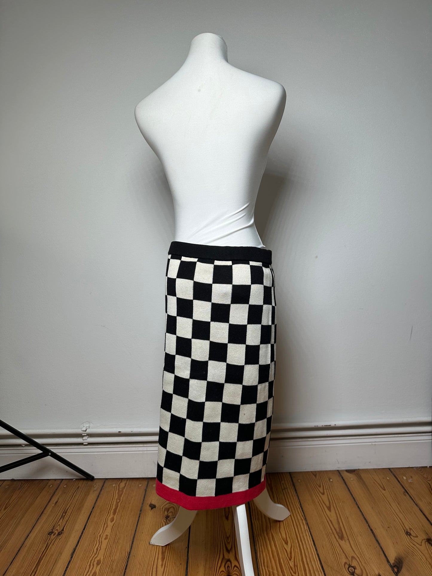 Vintage Celine Paris Chess Emblossed Skirt Black White 40/L