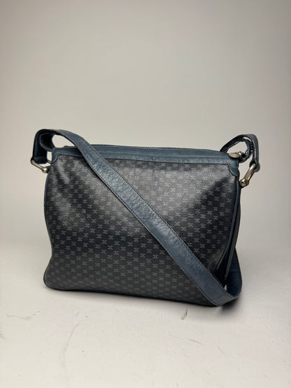 Vintage Celine Triomphe Monogram Leather Shoulder Bag navy Grey