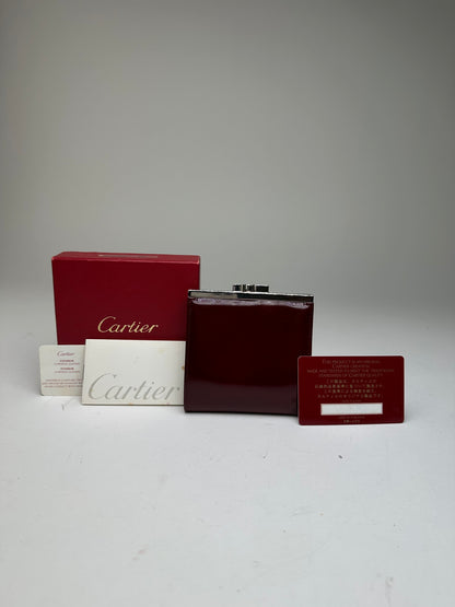 Vintage Cartier Patent Leather Wallet Burgundy Silver