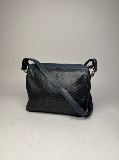 Vintage Celine Triomphe Monogram Leather Shoulder Bag navy Grey