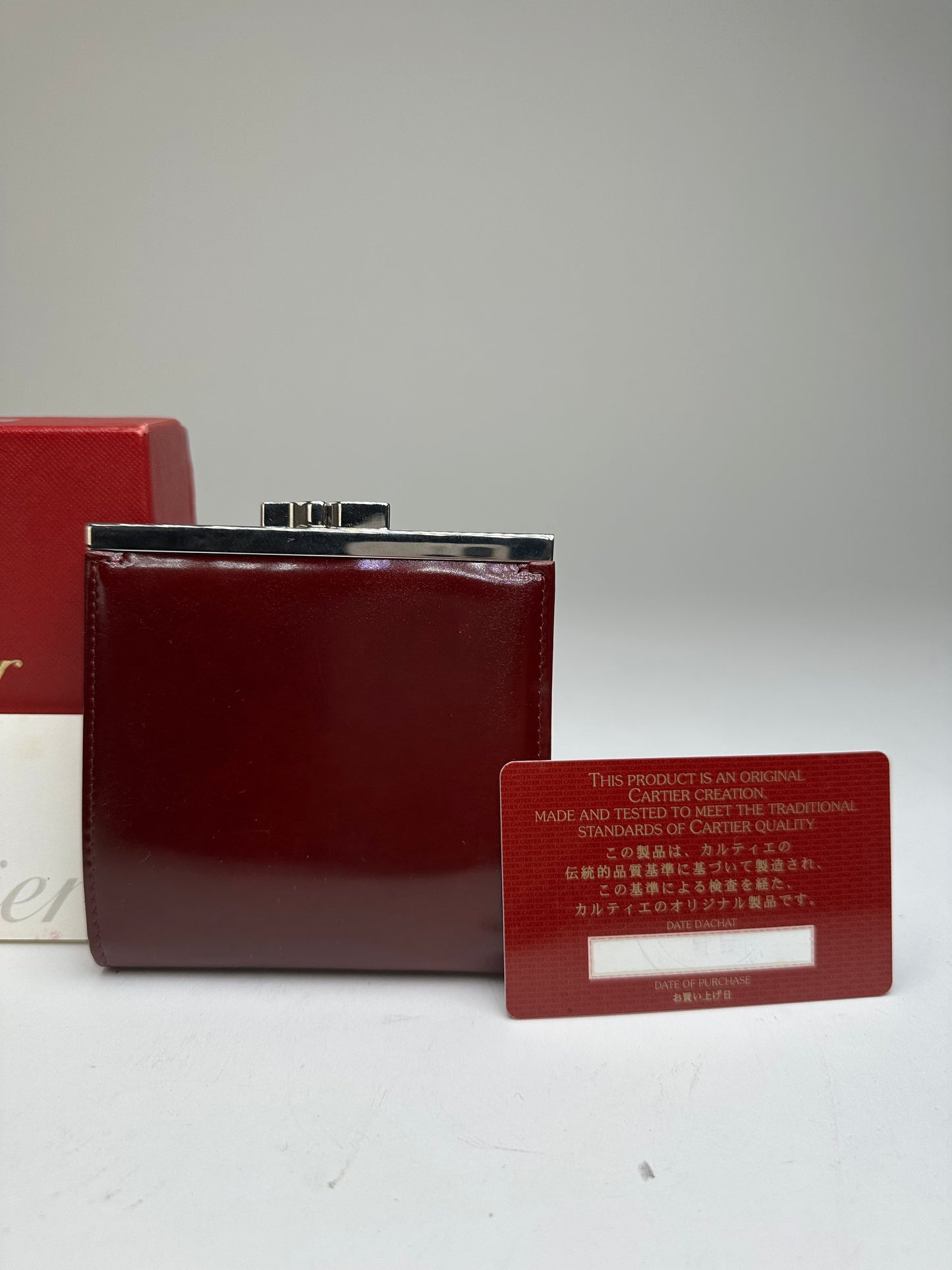 Vintage Cartier Patent Leather Wallet Burgundy Silver