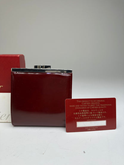 Vintage Cartier Patent Leather Wallet Burgundy Silver