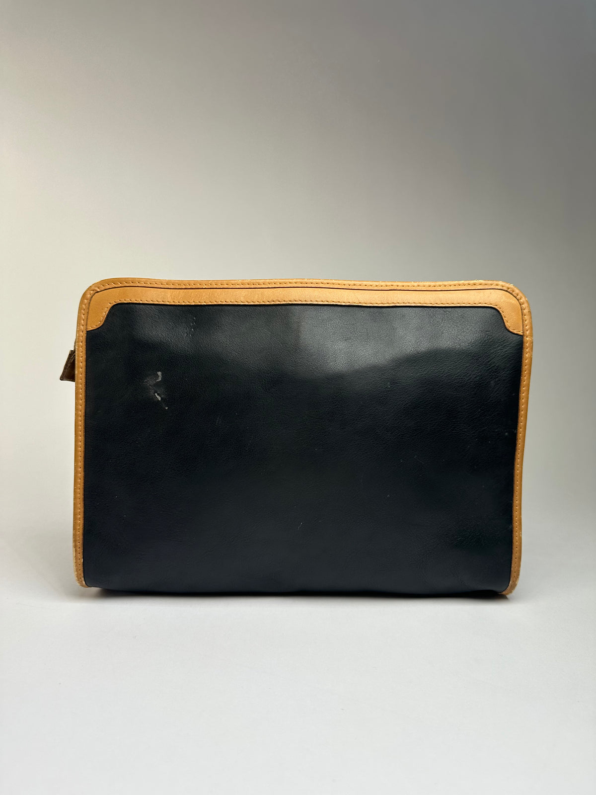 Vintage Celine Leather Zip Pouch Black Beige c. Late 1980s