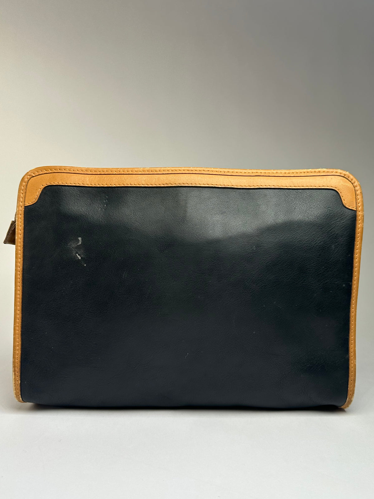 Vintage Celine Leather Zip Pouch Black Beige c. Late 1980s