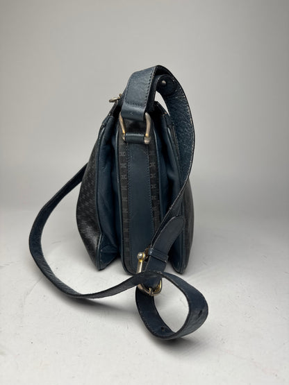 Vintage Celine Triomphe Monogram Leather Shoulder Bag navy Grey