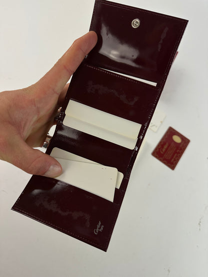 Vintage Cartier Patent Leather Wallet Burgundy Silver