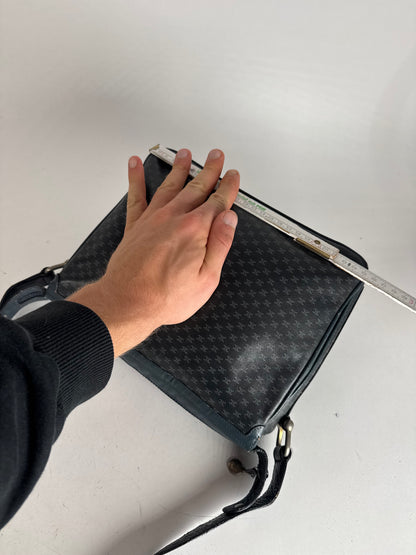 Vintage Celine Triomphe Monogram Leather Shoulder Bag navy Grey