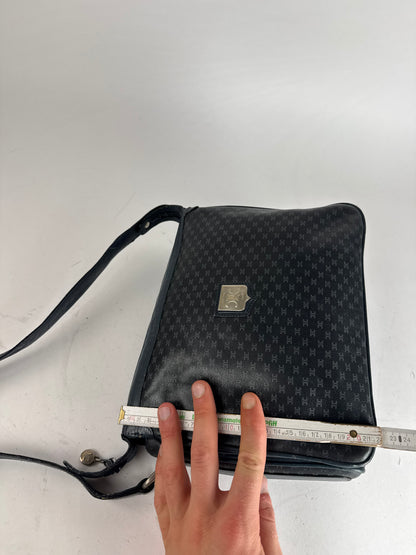 Vintage Celine Triomphe Monogram Leather Shoulder Bag navy Grey