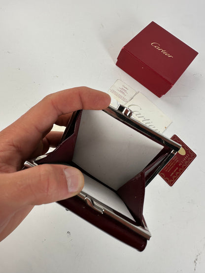 Vintage Cartier Patent Leather Wallet Burgundy Silver