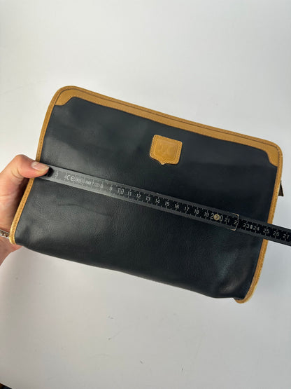 Vintage Celine Leather Zip Pouch Black Beige c. Late 1980s