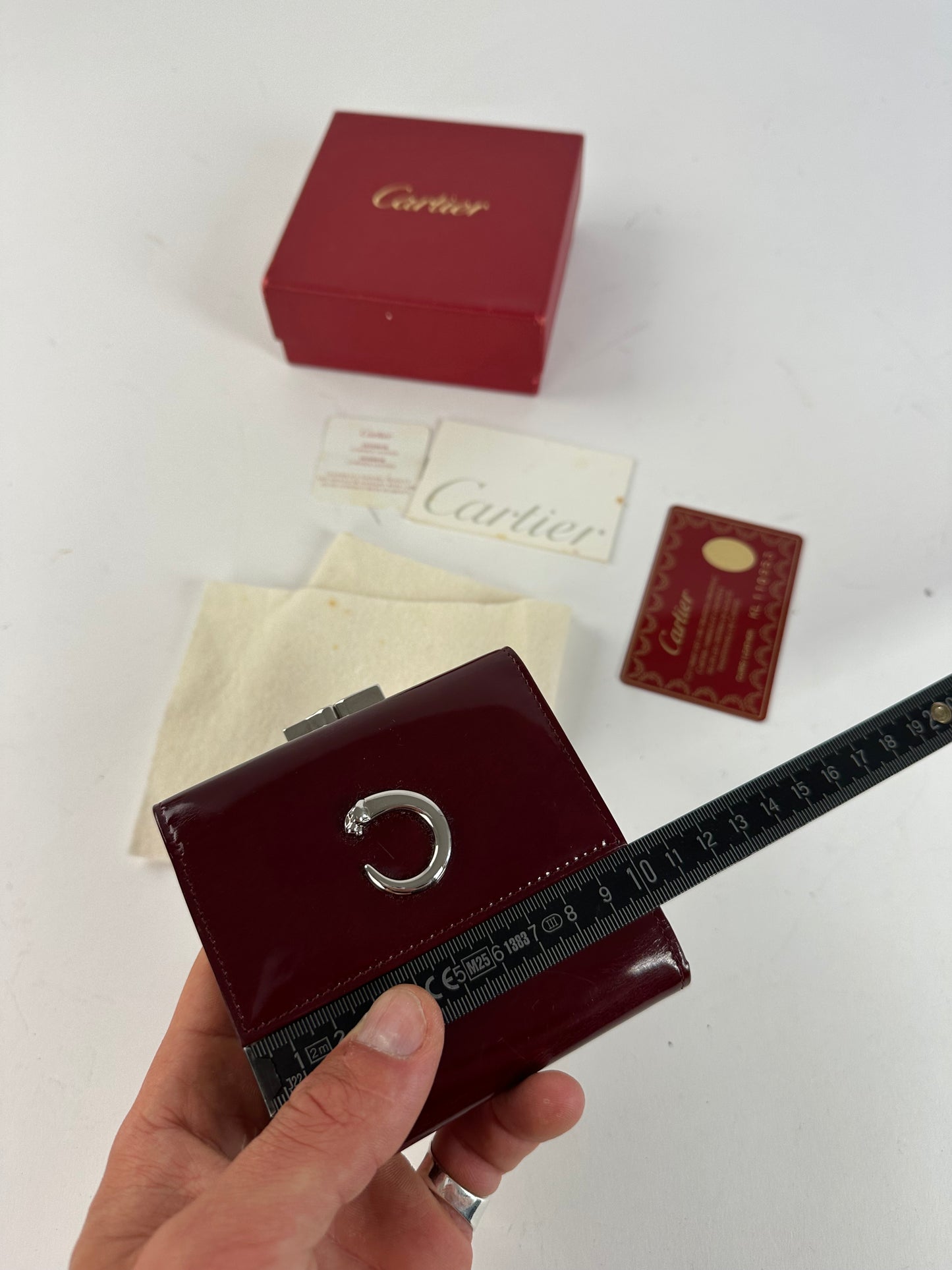 Vintage Cartier Patent Leather Wallet Burgundy Silver