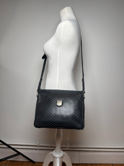 Vintage Celine Triomphe Monogram Leather Shoulder Bag navy Grey