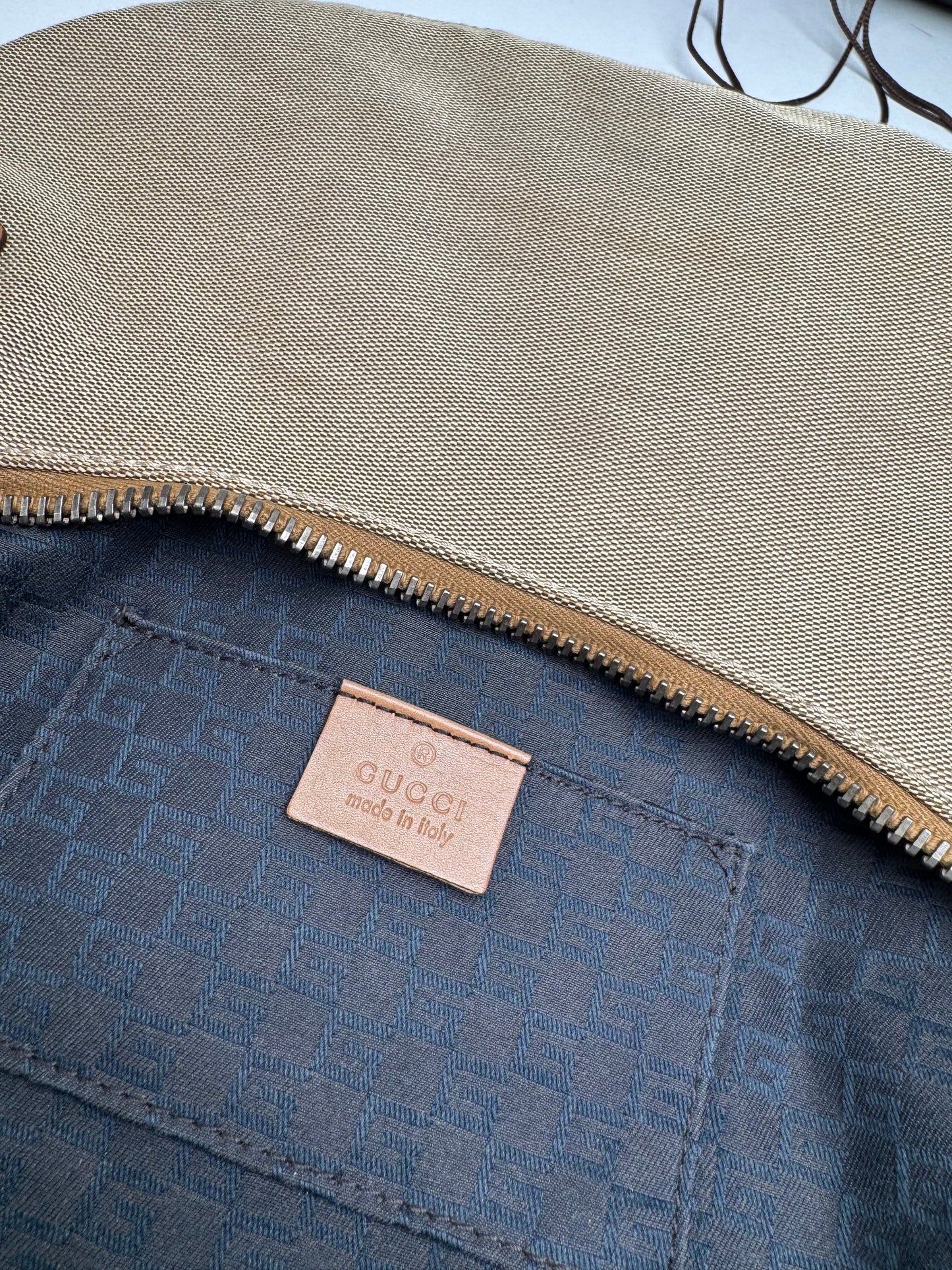 Vintage Gucci Moon Leather Canvas Handbag Beige Brown