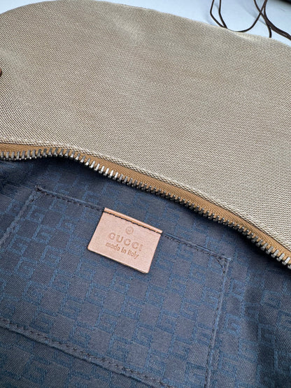 Vintage Gucci Moon Leather Canvas Handbag Beige Brown