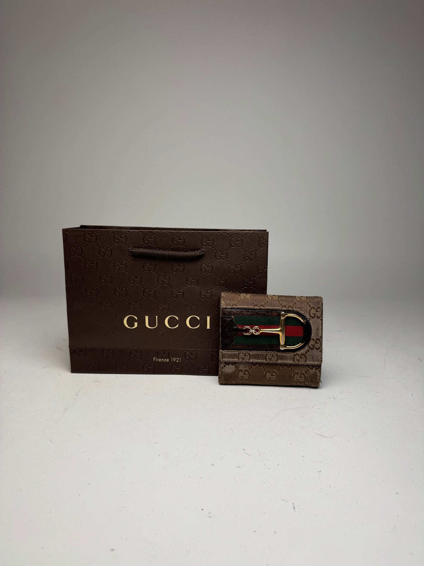 Vintage Gucci Monogram Leather Wallet beige brown