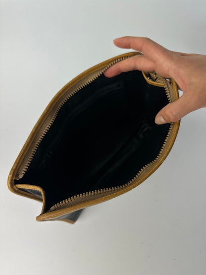 Vintage Celine Leather Zip Pouch Black Beige c. Late 1980s