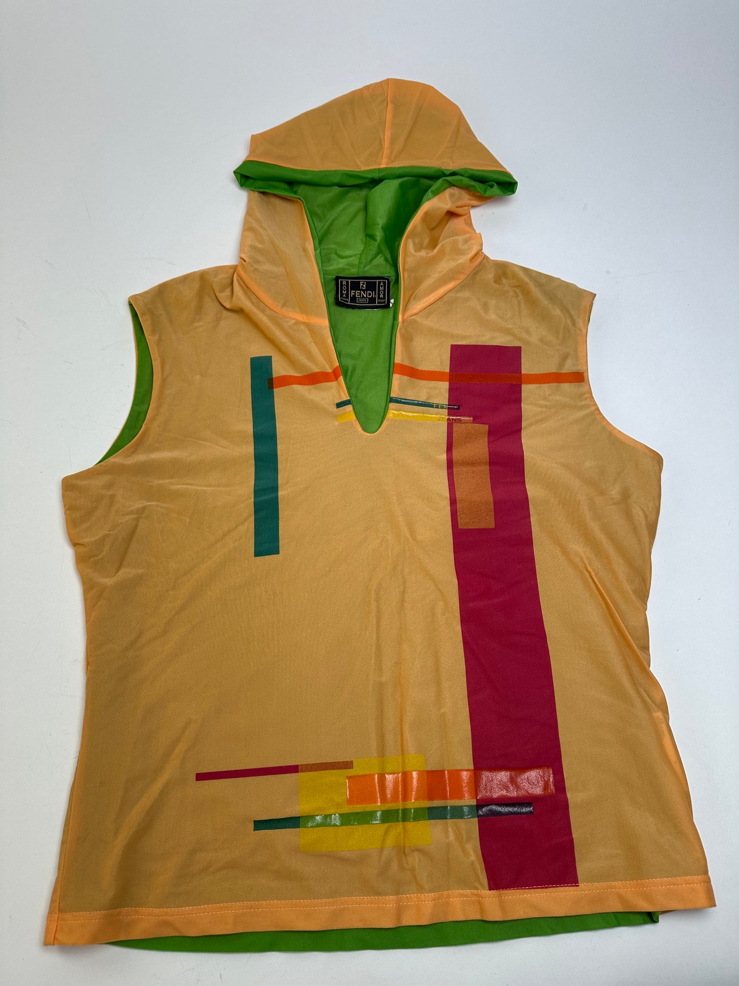 Vintage Fendi Abstract Print Hooded Top Orange Green Pink M