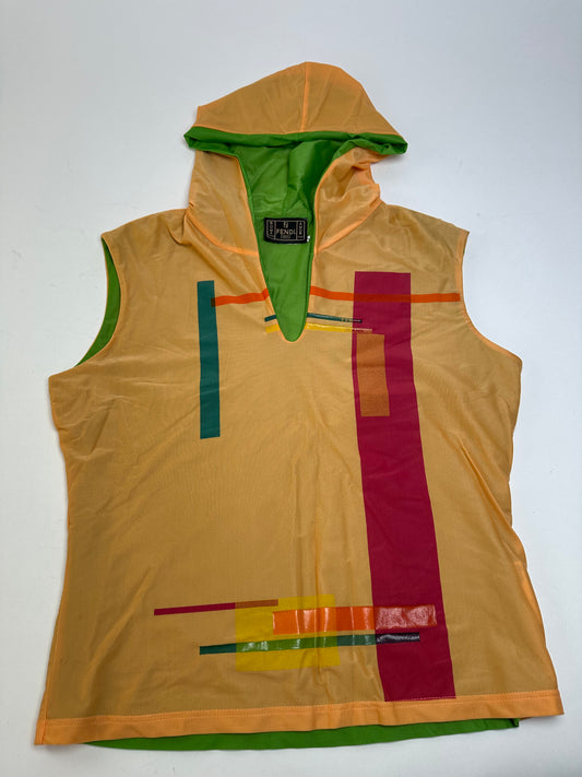 Vintage Fendi Abstract Print Hooded Top Orange Green Pink M