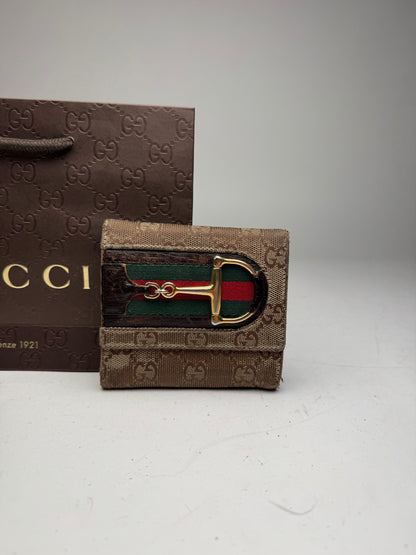 Vintage Gucci Monogram Leather Wallet beige brown