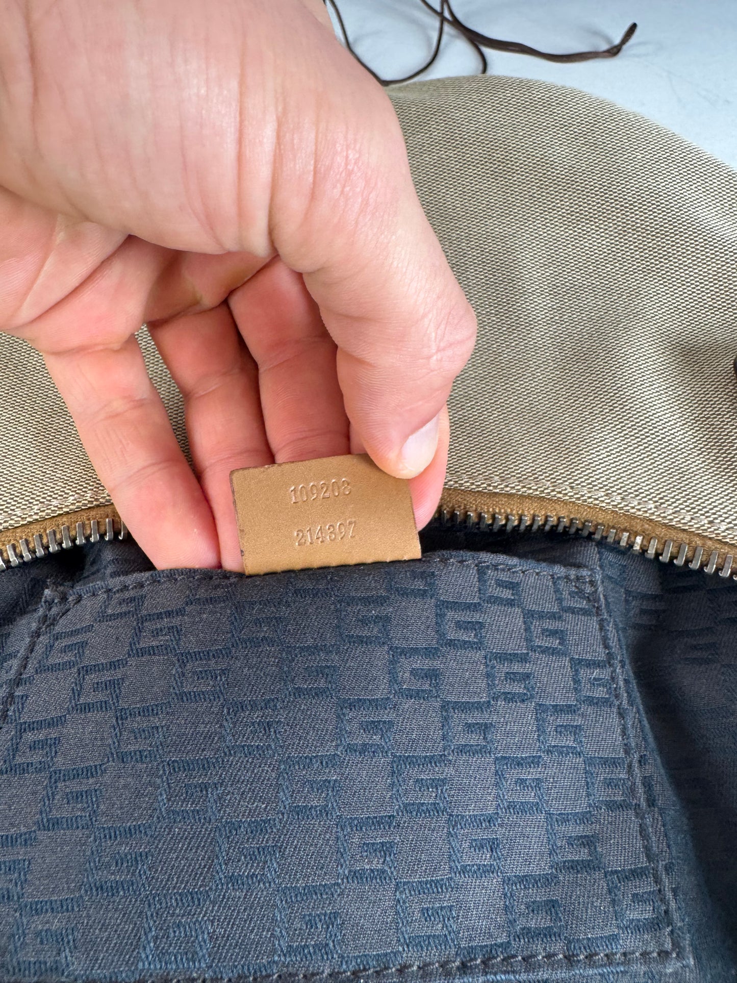 Vintage Gucci Moon Leather Canvas Handbag Beige Brown