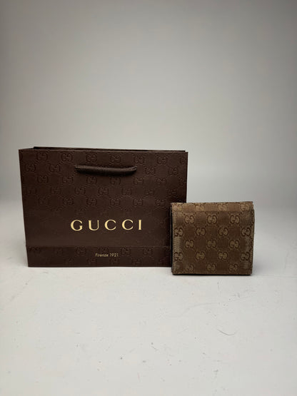 Vintage Gucci Monogram Leather Wallet beige brown