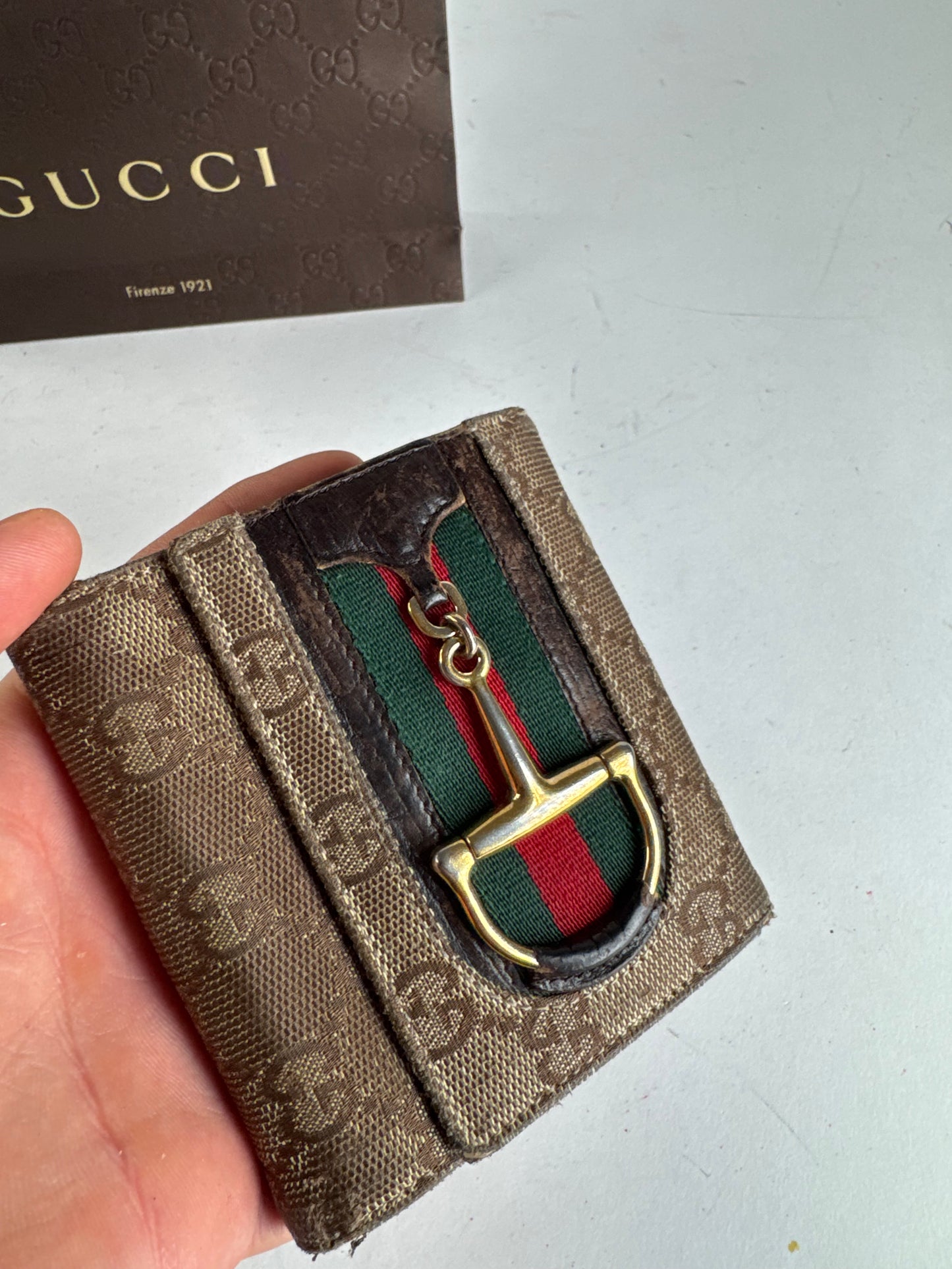 Vintage Gucci Monogram Leather Wallet beige brown